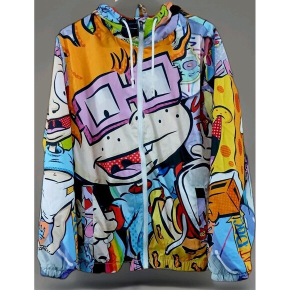 🔥Members Only x Nickelodeon Collab Windbreaker Sz Medium Rugrats Spongebob AOP - Picture 1 of 9